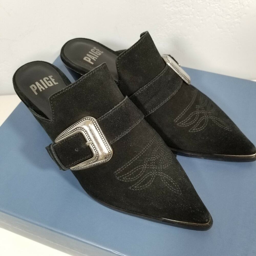 Paige Kensington Size 6.5 Western Slide On Mule Black Suede NIB $260